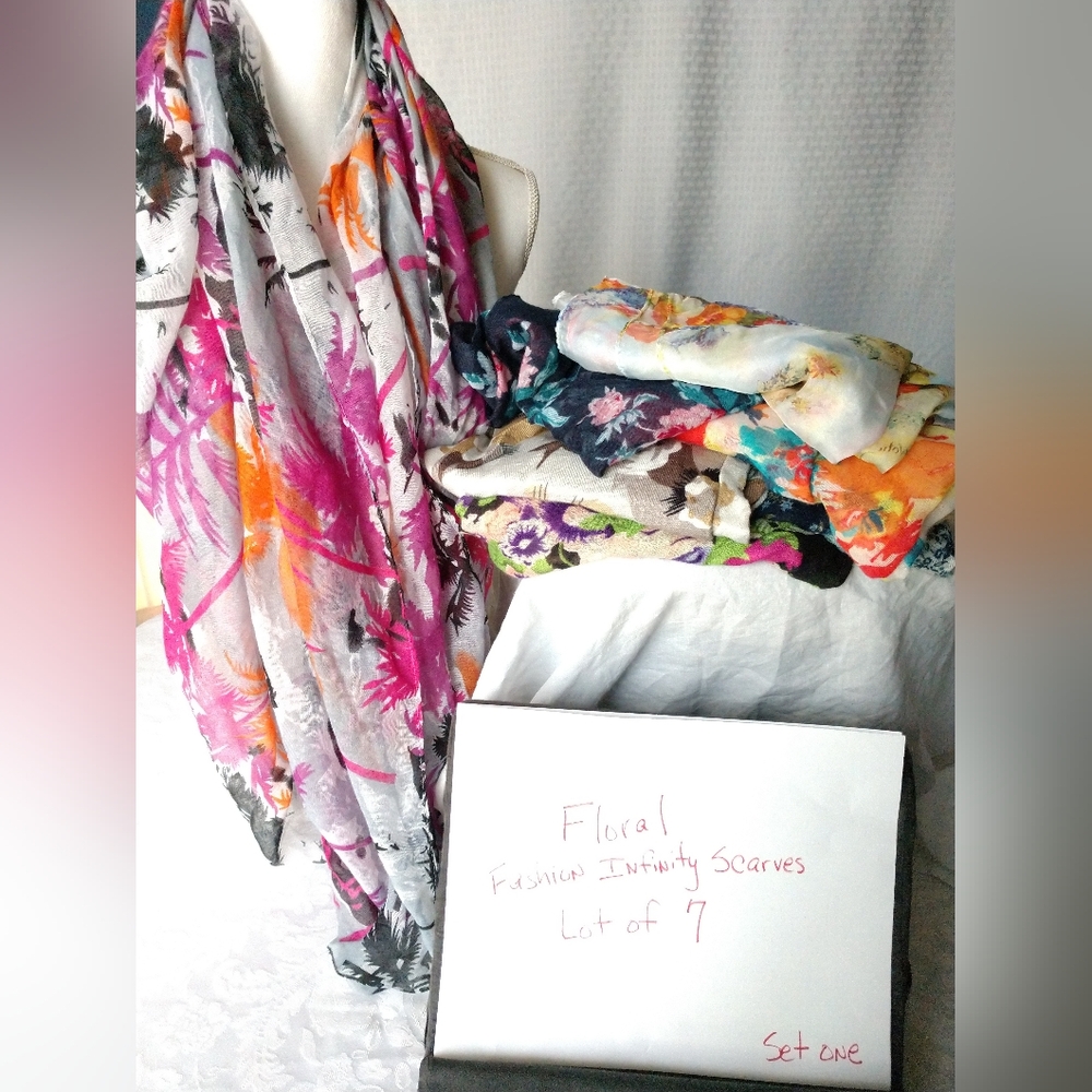Floral Infinity Scarf Lot of 7 Fashion Scarves Set One
